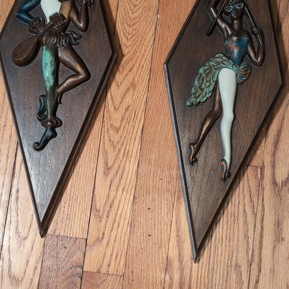 Turner Mfg. Co. Jester Harlequin Dancer Wall Plaques Mid-Century Modern 20in